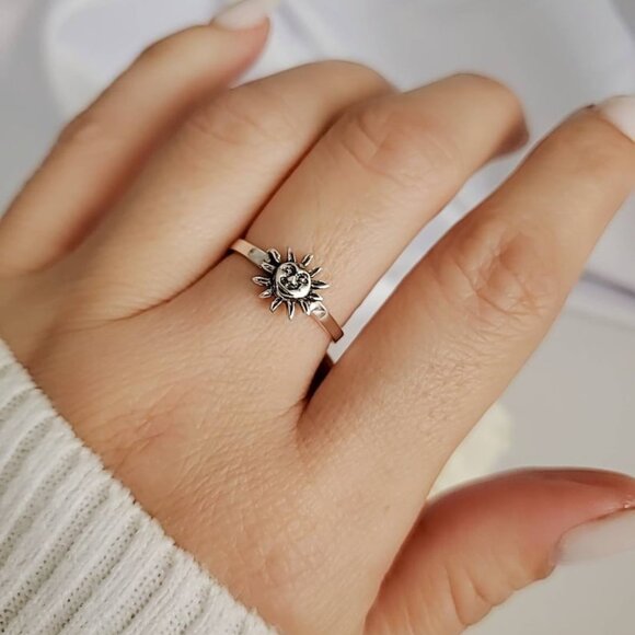 Sterling Silver Sun Ring, Women's Sun Ring, Minimalist Ring for Women - Picture 9 of 10
